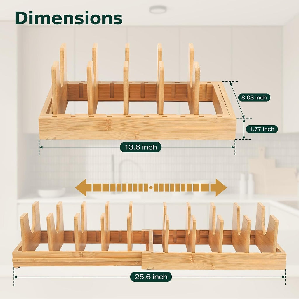 Adjustable Bamboo Pot Lid Organizer