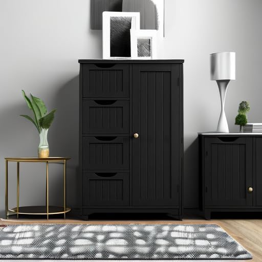 Black Small Bathroom Floor Storage Cabinet