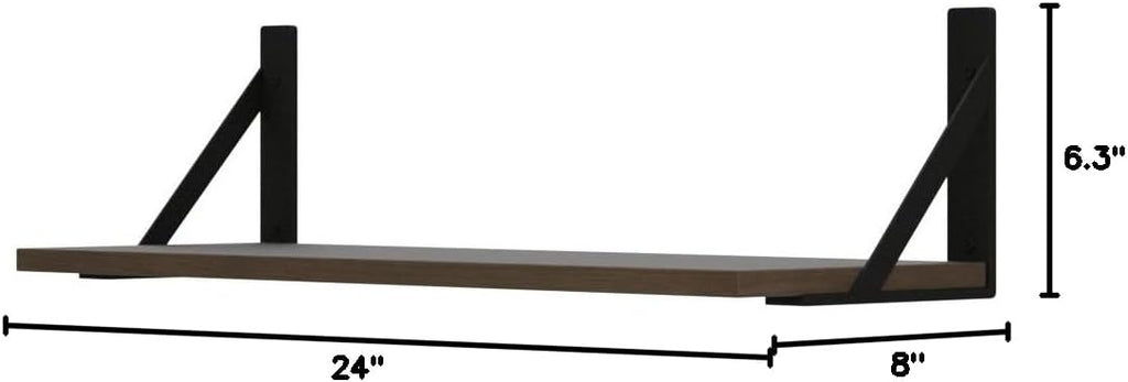 Dark Brown Floating Wood Shelves Set of 3