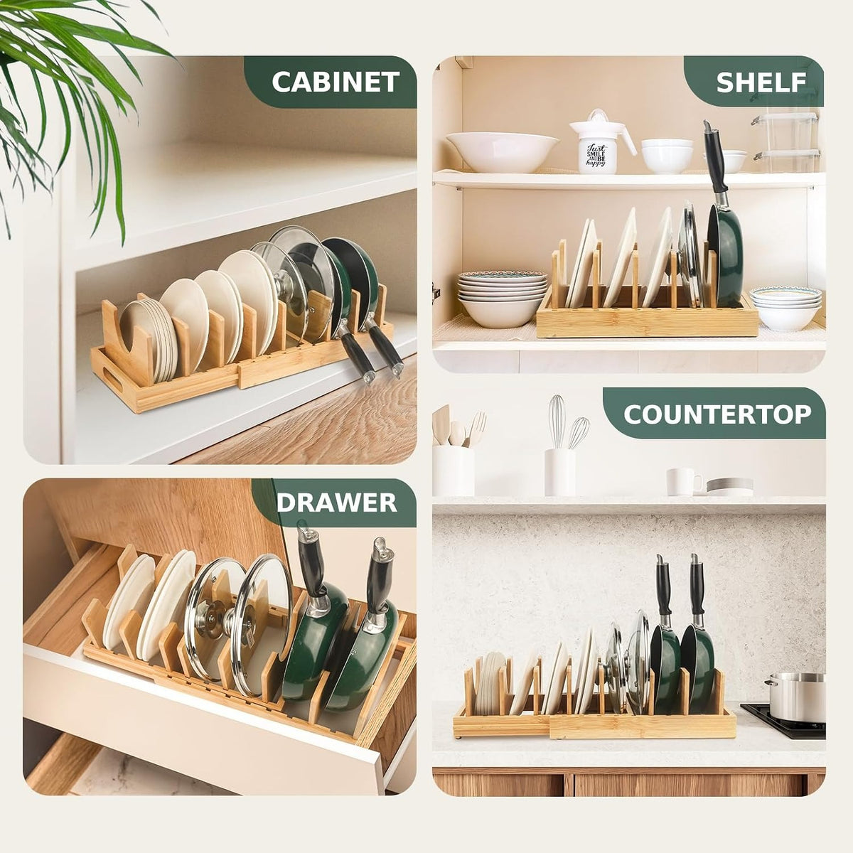 Adjustable Bamboo Pot Lid Organizer