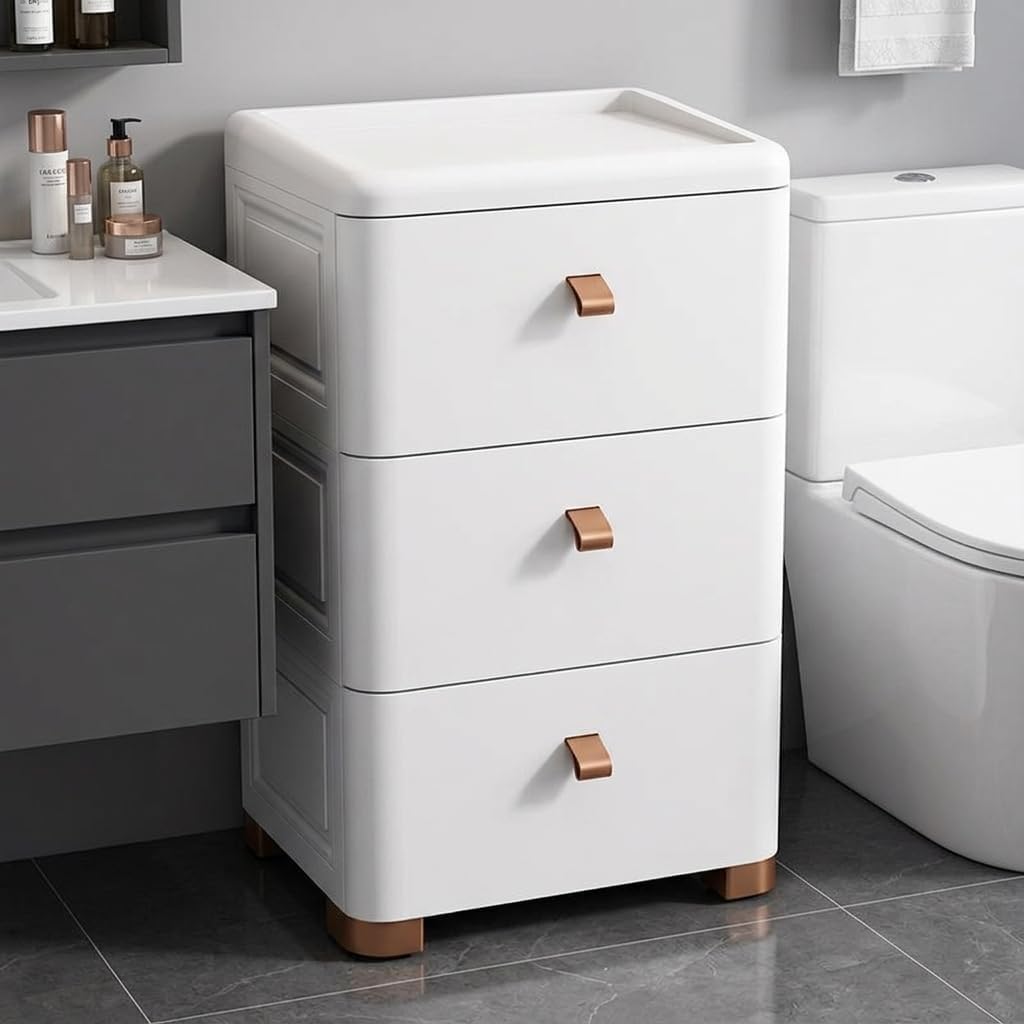 White Slim Freestanding Bathroom Cabinet