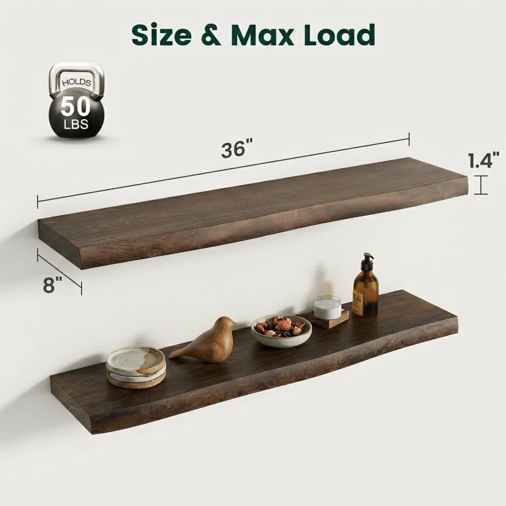 Walnut Live Edge Floating Shelves Set of 2