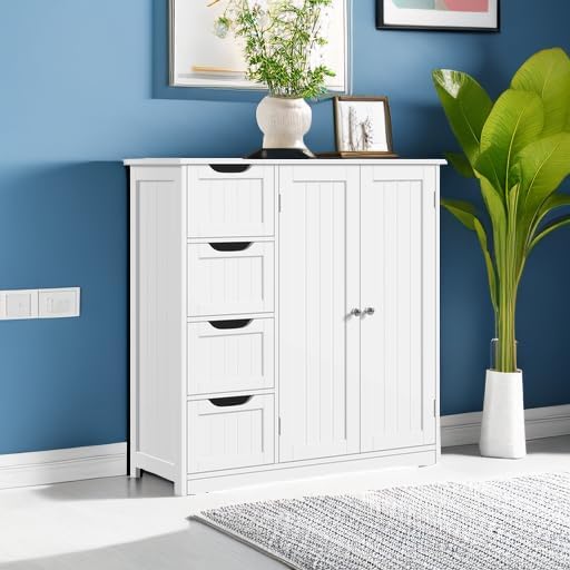 White Slim Bathroom Storage Cabinet