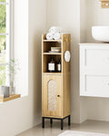 Oak Rattan Bathroom Corner Storage Cabinet