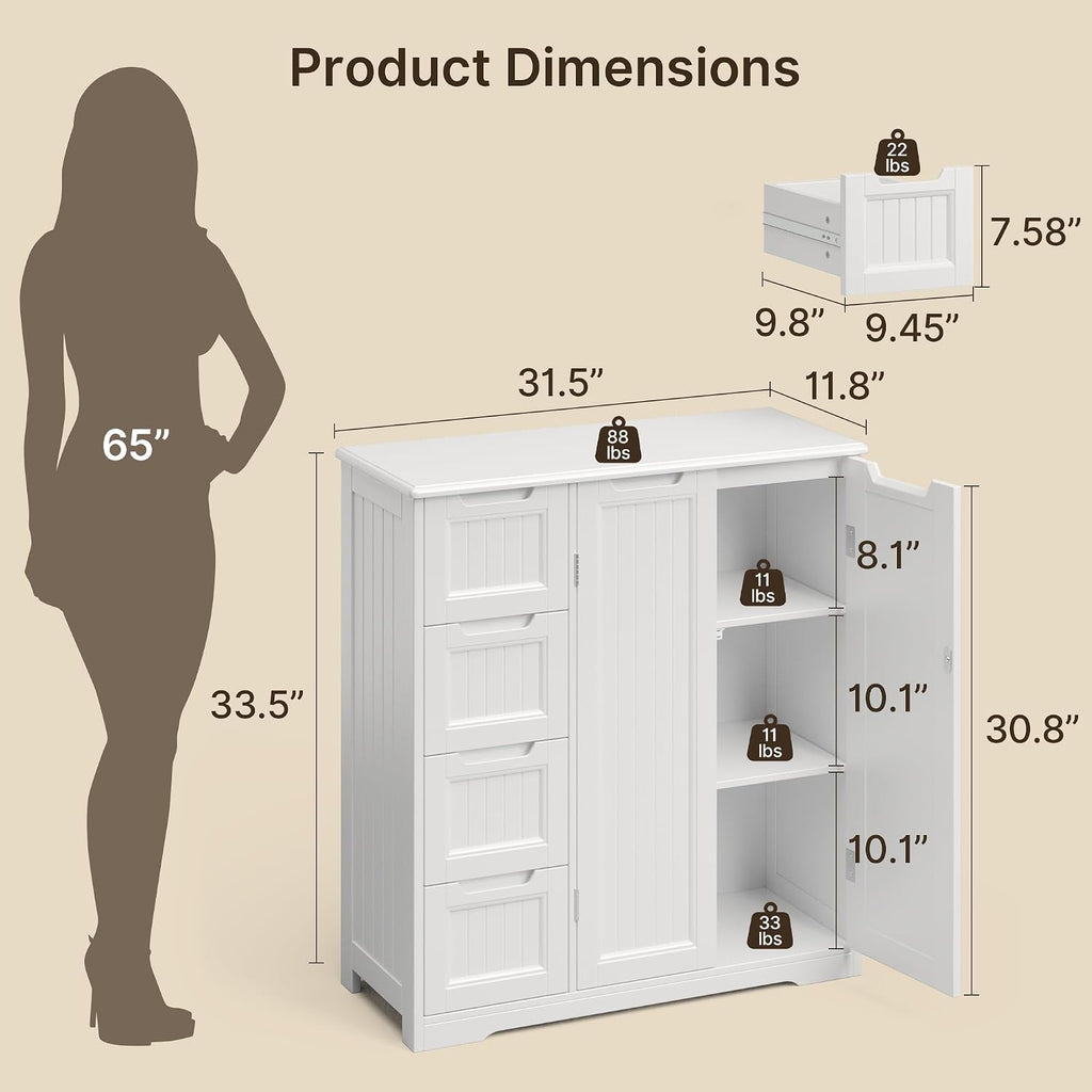White Freestanding Bathroom Storage Cabinet