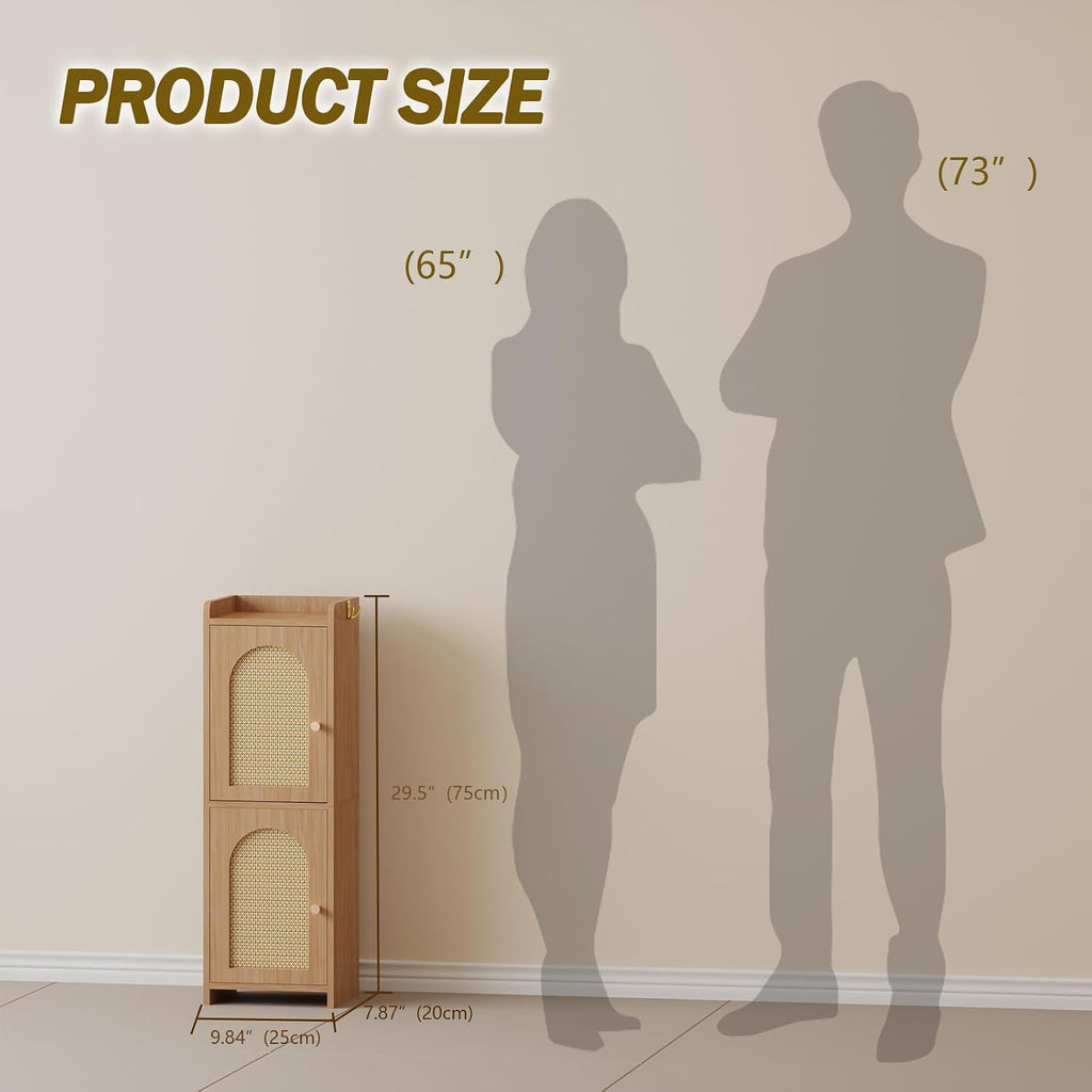 Oak Rattan Bathroom Storage Cabinet