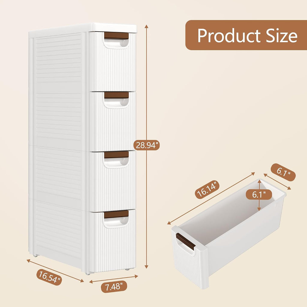 White Slim Rolling Bathroom Storage Cart