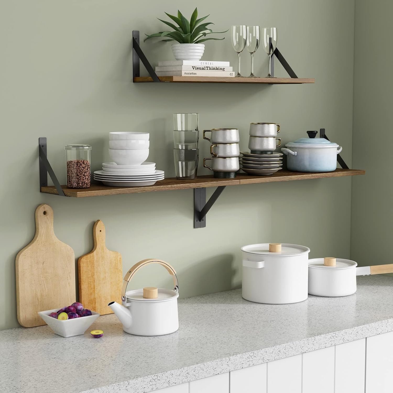 Dark Brown Floating Wood Shelves Set of 3