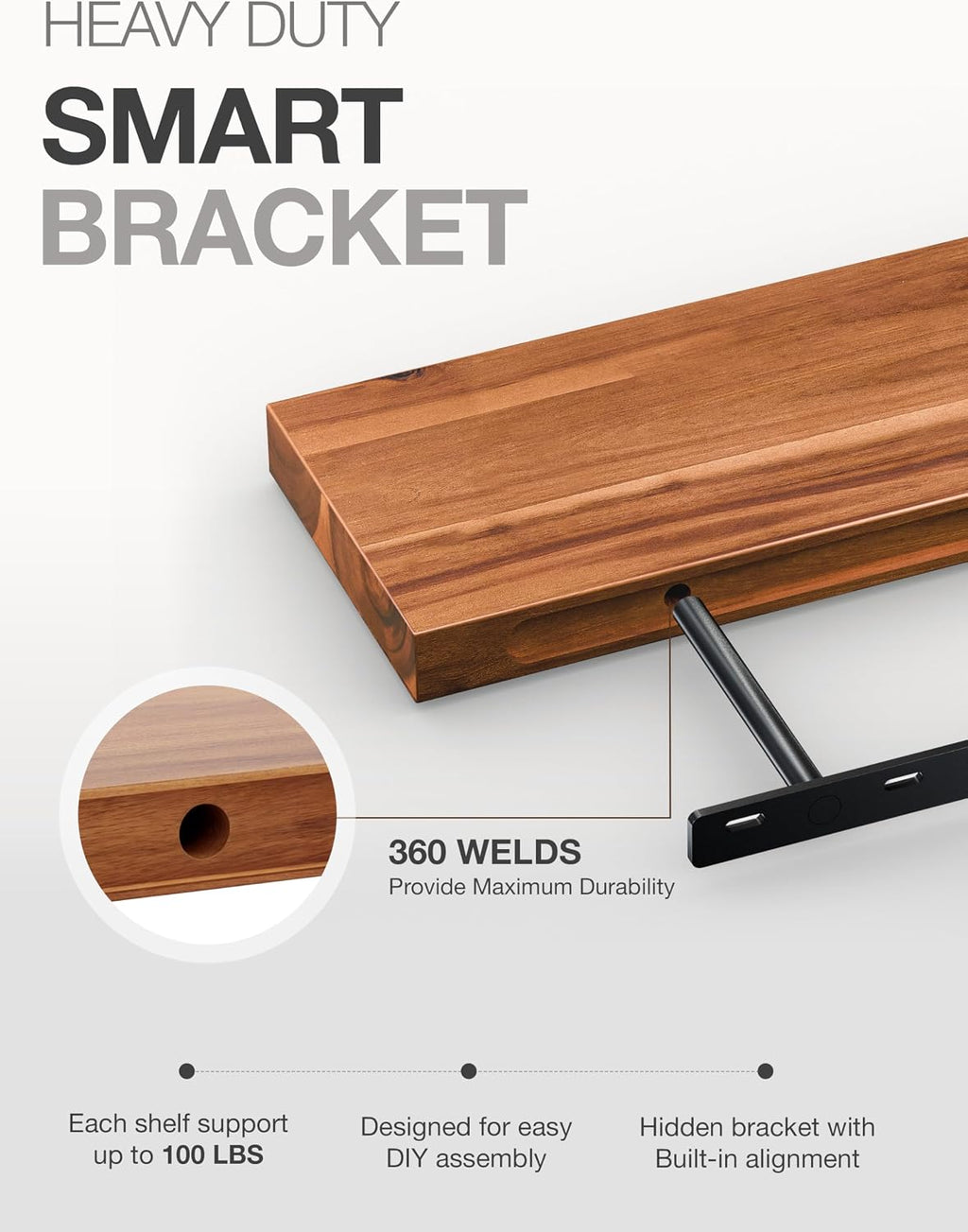 Acacia Wood Floating Shelves Set of 2