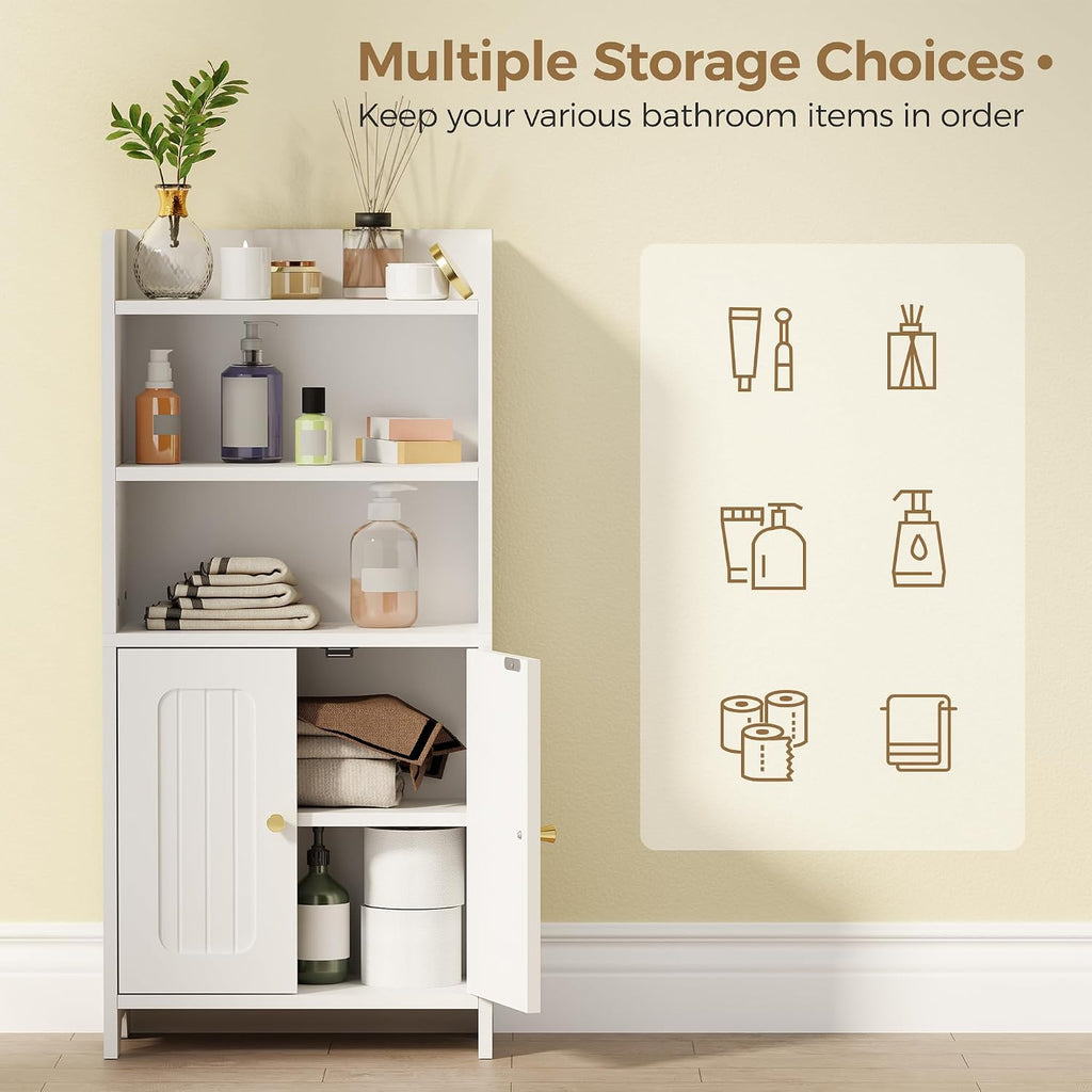White Small Bathroom Floor Storage Cabinet