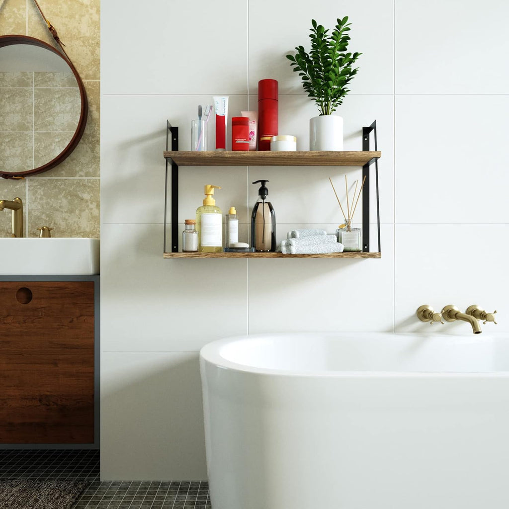Black 2‑Tier Floating Wood Shelves