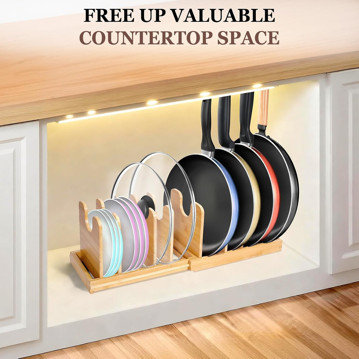 Expandable Bamboo Pot Lid Organizer