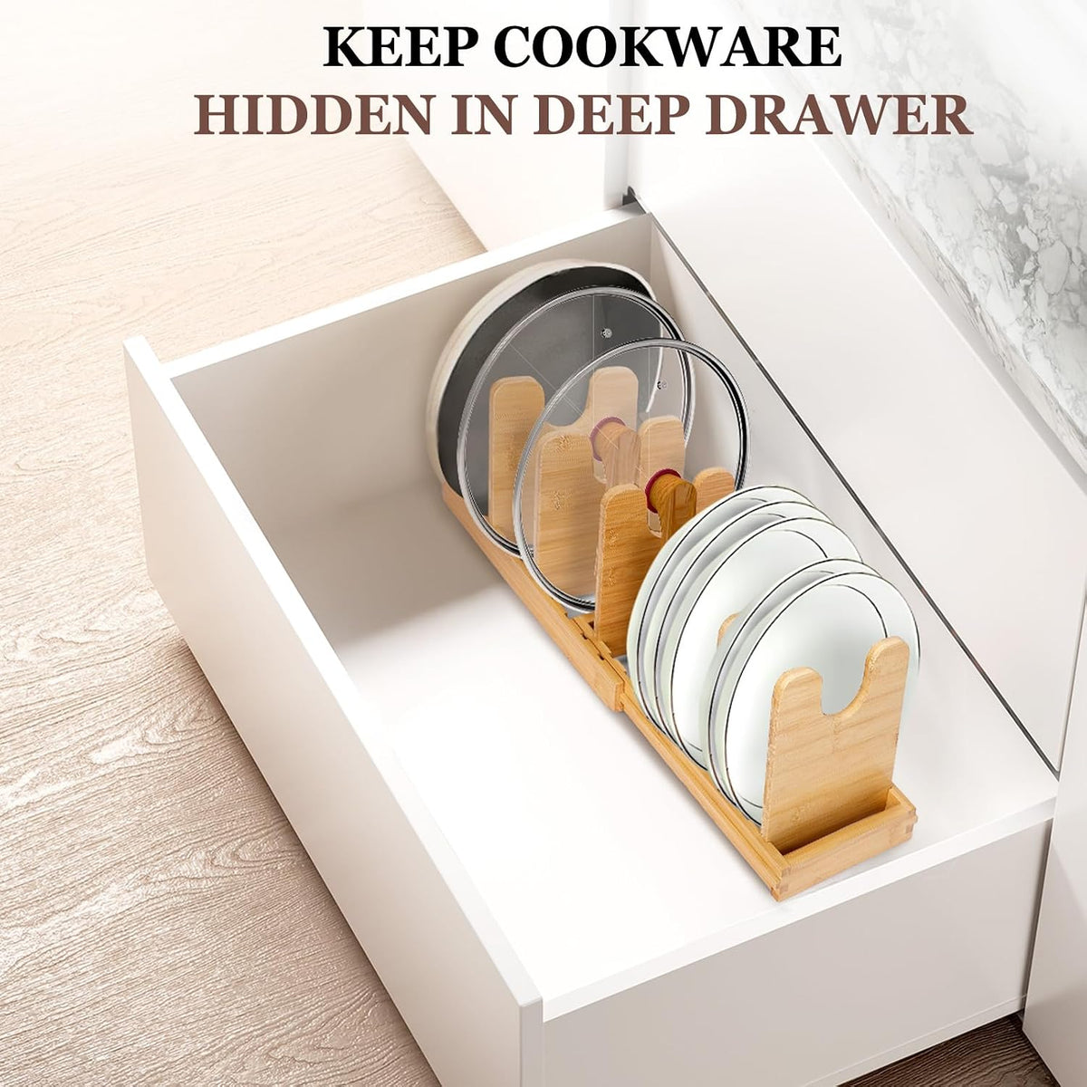 Expandable Bamboo Pot Lid Organizer