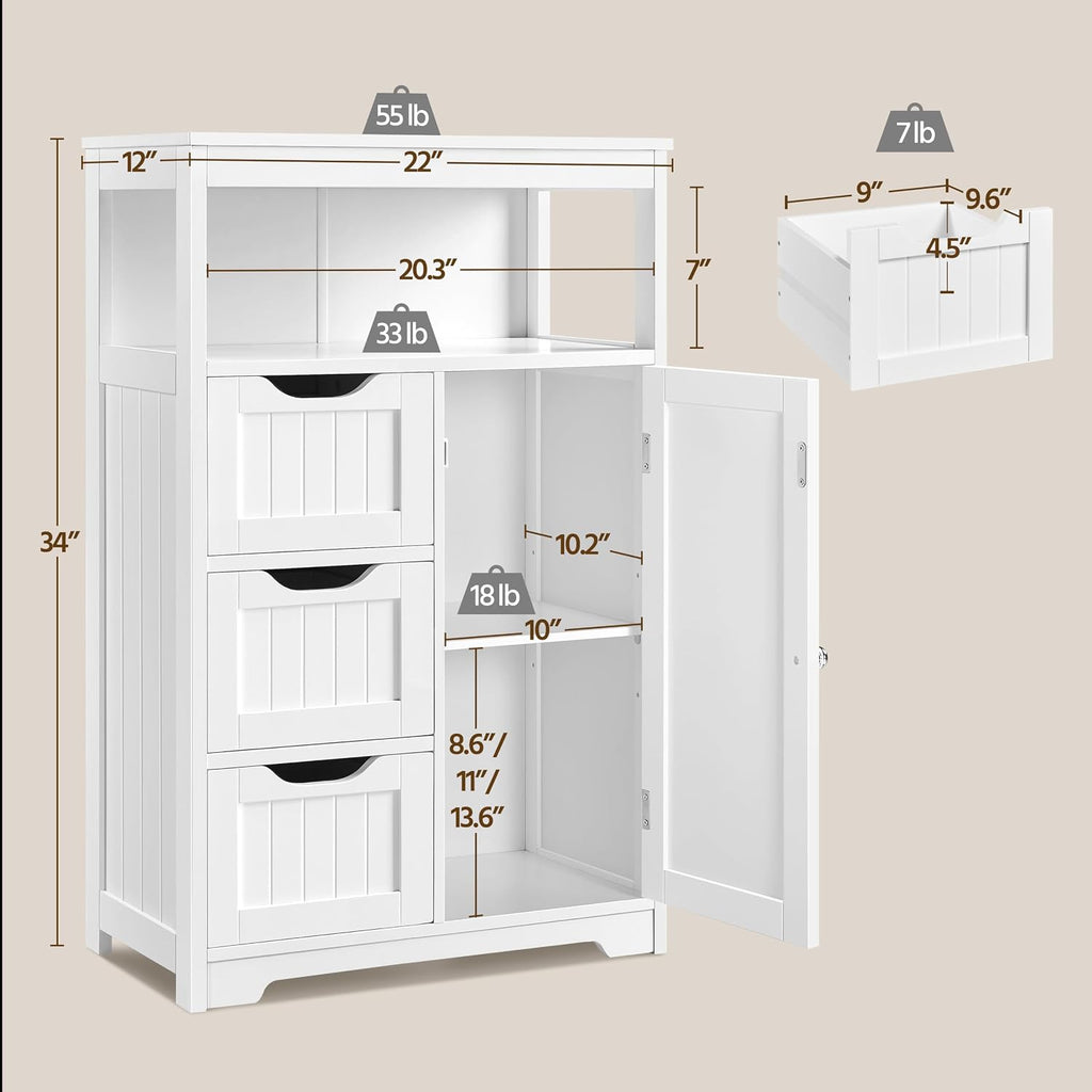 White Slim Freestanding Bathroom Cabinet