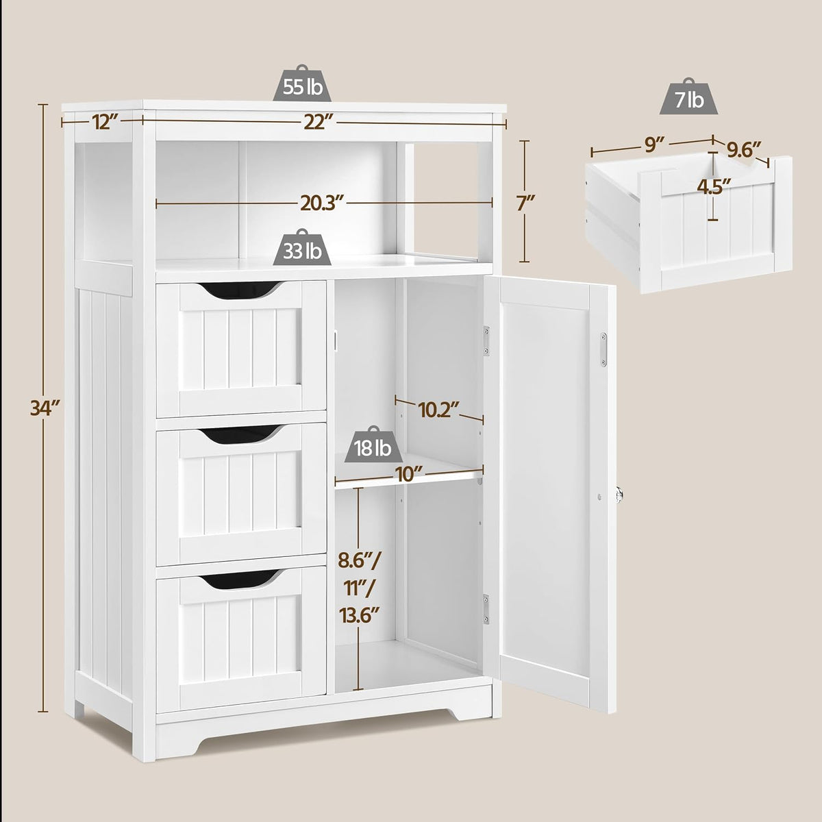 White Slim Freestanding Bathroom Cabinet