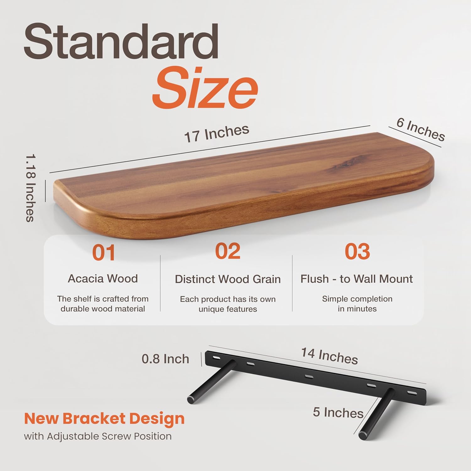 Acacia Wood Floating Wall Shelves