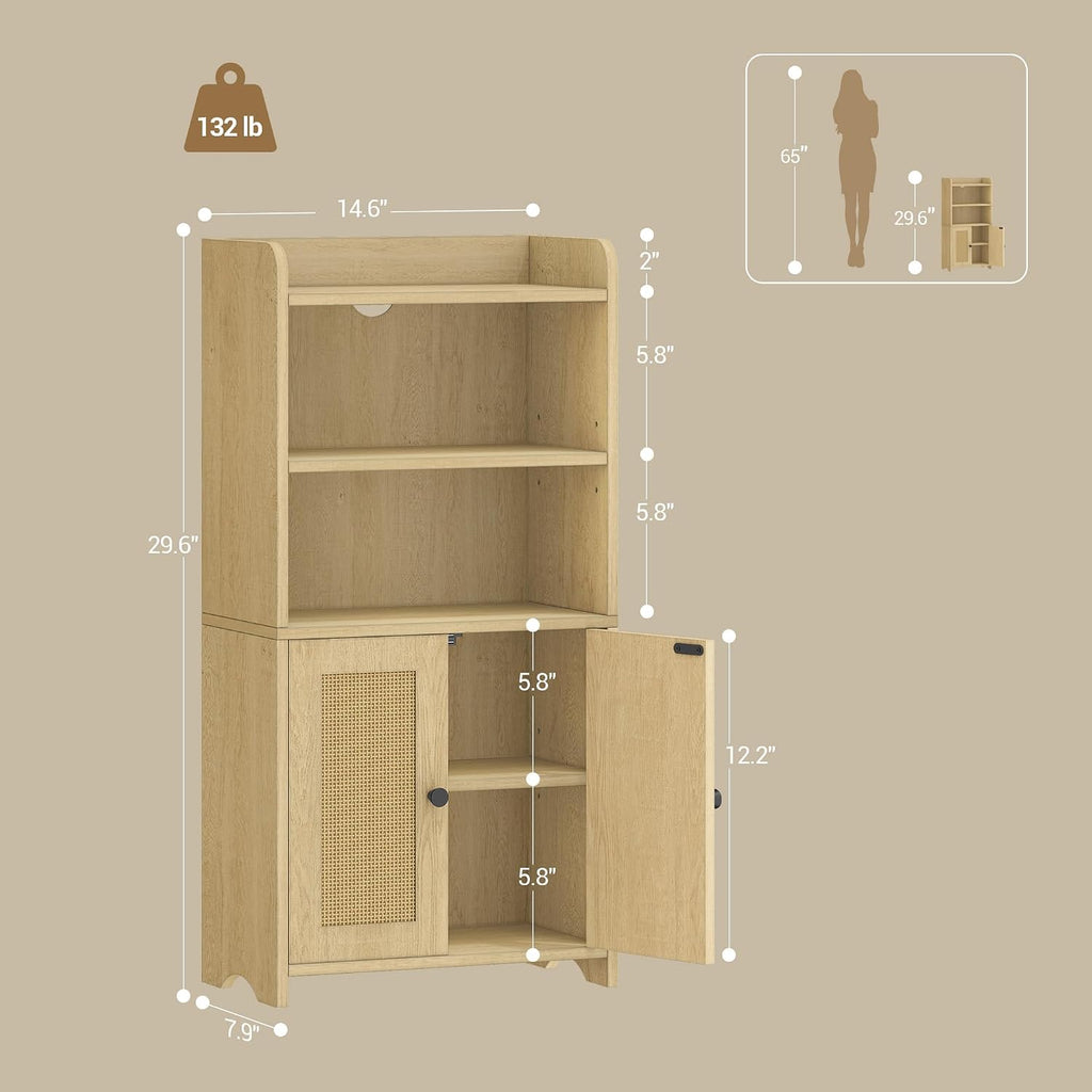 Yellow Rattan Small Bathroom Storage Cabinet