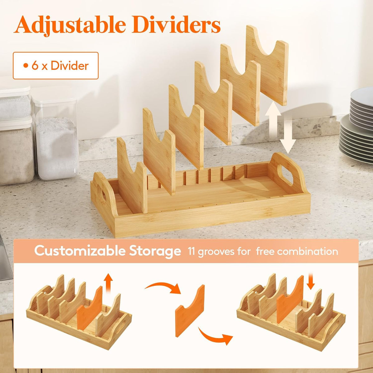 Bamboo Pot Lid Organizer for Cabinet