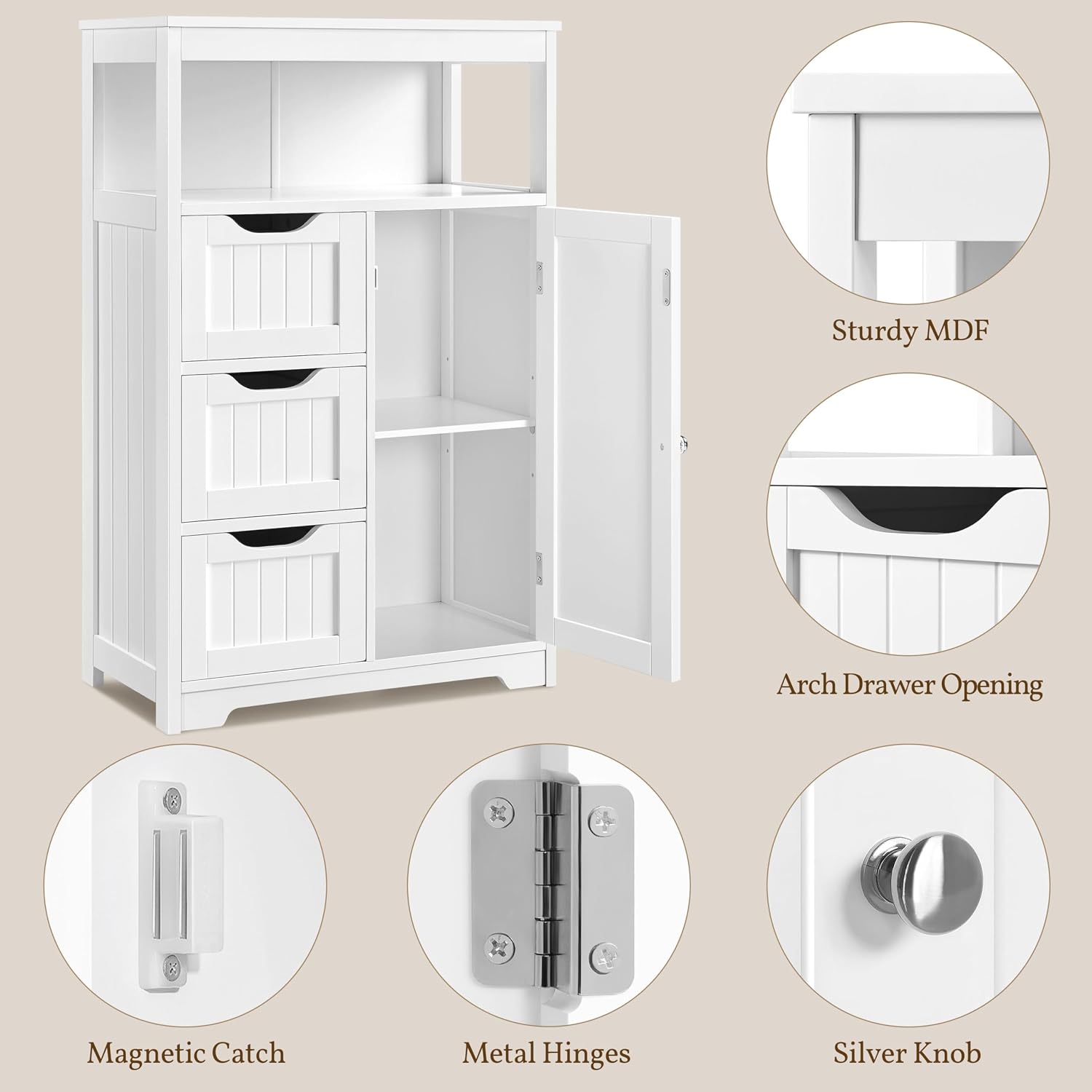 White Slim Freestanding Bathroom Cabinet
