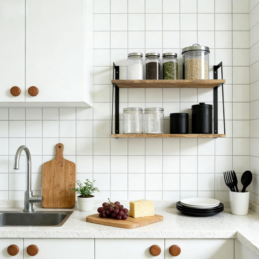 Black 2‑Tier Floating Wood Shelves
