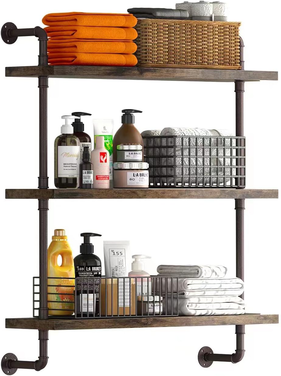 Industrial Pipe Floating Wood Shelves