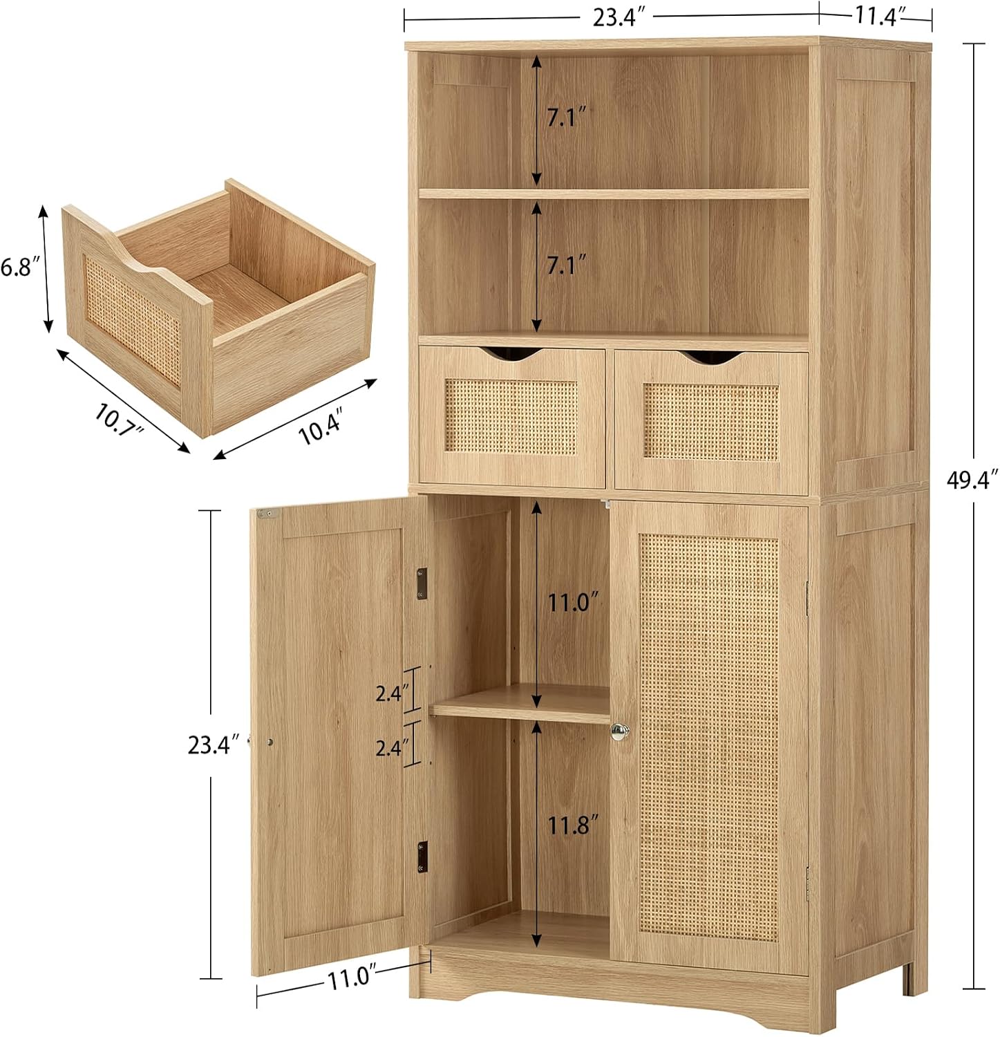 Natural Rattan Tall Storage Cabinet
