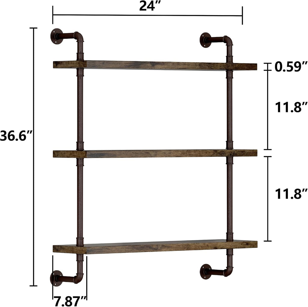 Industrial Pipe Floating Wood Shelves
