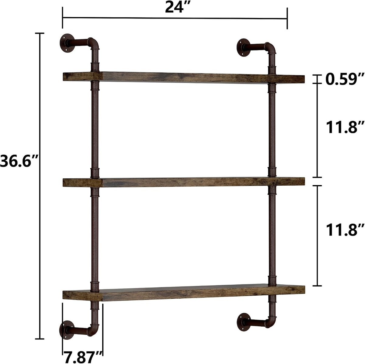 Industrial Pipe Floating Wood Shelves