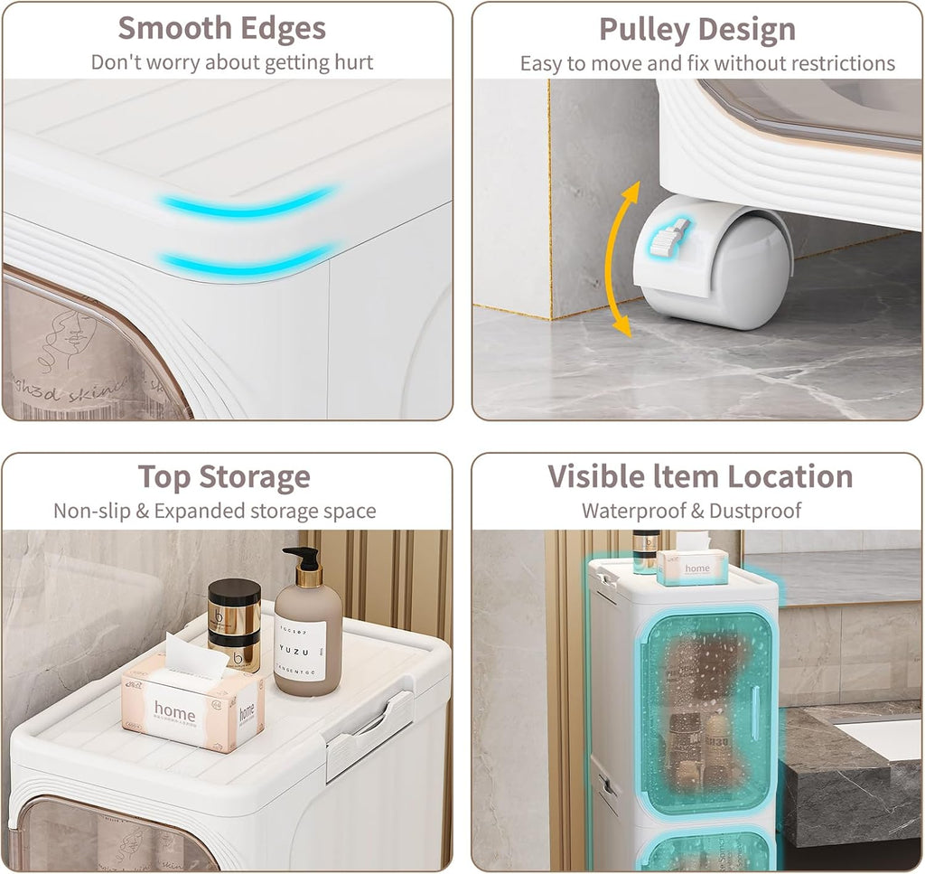 White 2‑Tier Slim Bathroom Storage Cabinet
