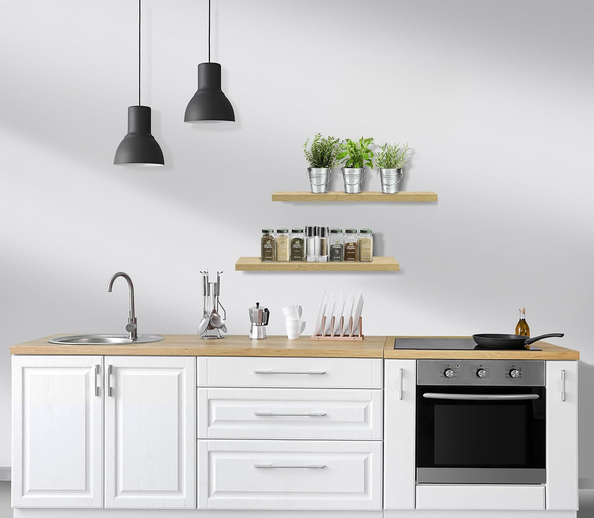 Maple Wood Floating Shelves 3‑Pack