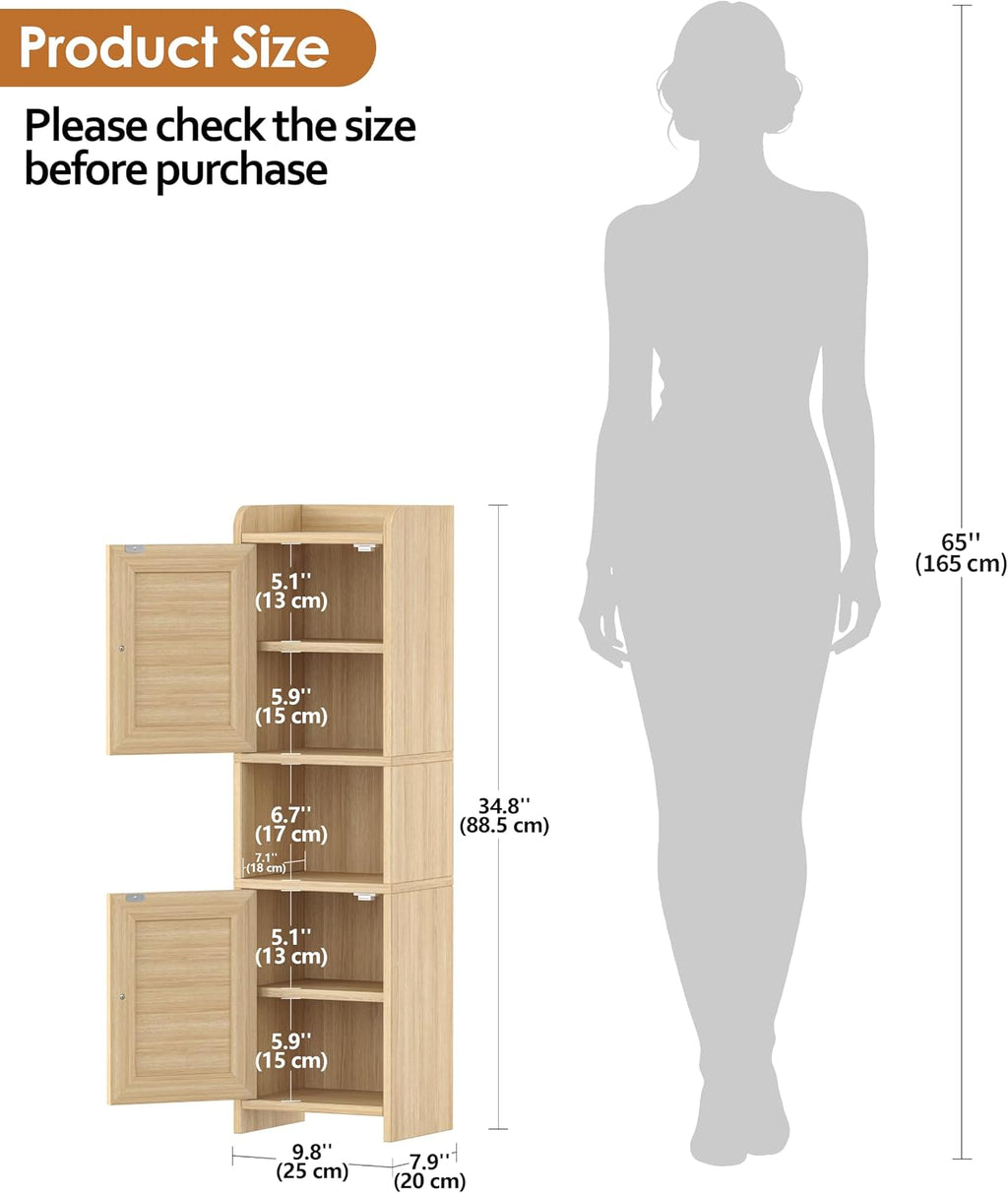Oak Rattan Bathroom Storage Cabinet