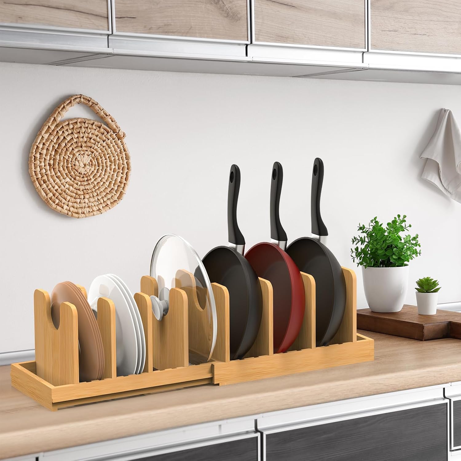 Expandable Bamboo Pots & Pans Organizer