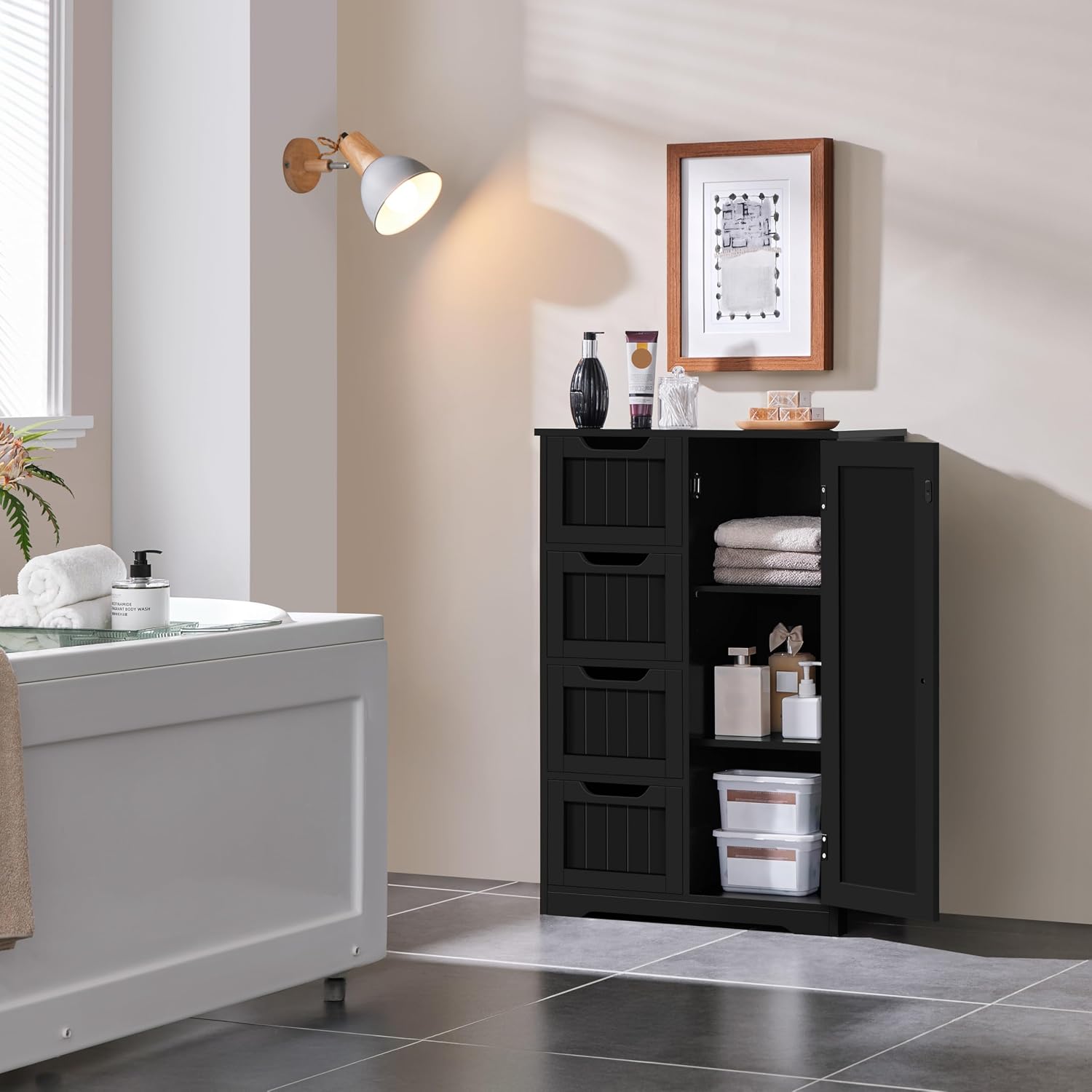 Black Small Bathroom Floor Storage Cabinet