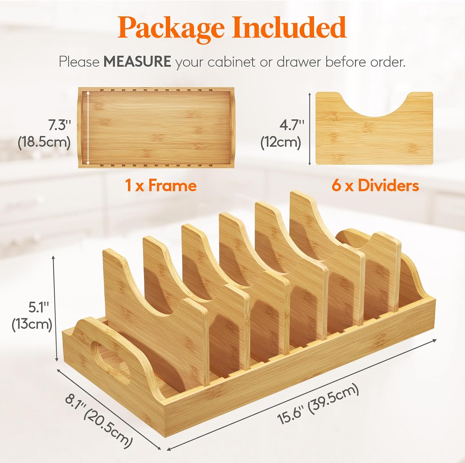 Bamboo Pot Lid Organizer for Cabinet