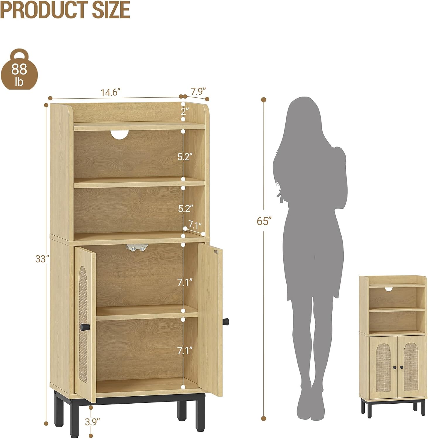 Yellow Rattan Bathroom Storage Cabinet