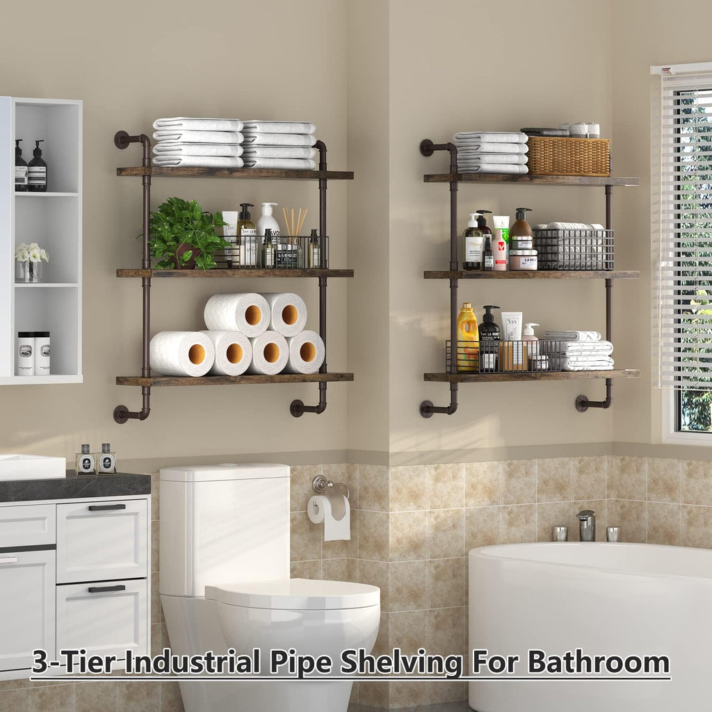 Industrial Pipe Floating Wood Shelves