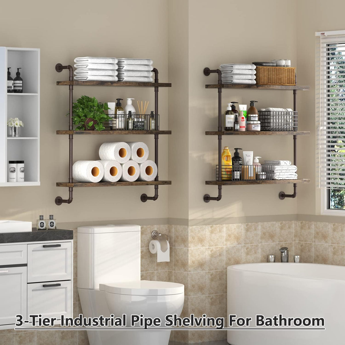 Industrial Pipe Floating Wood Shelves