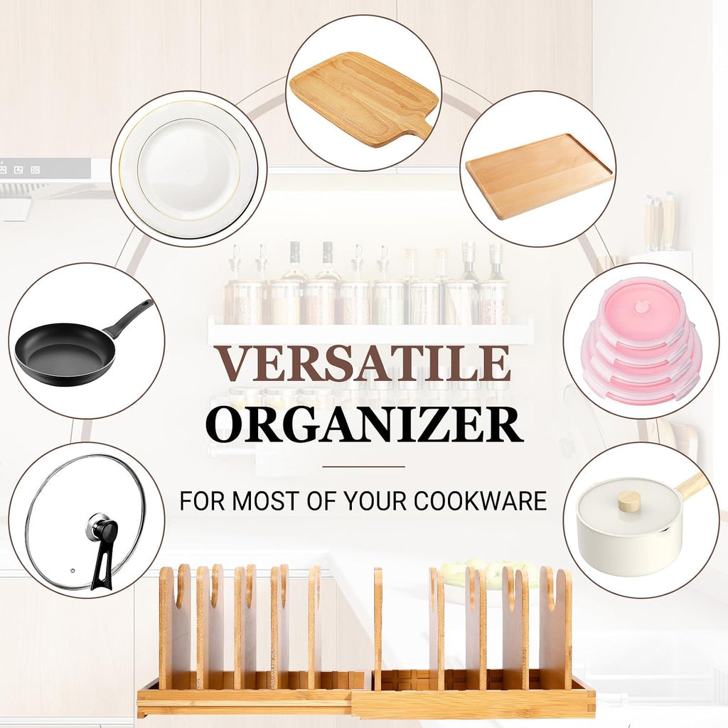 Expandable Bamboo Pot Lid Organizer