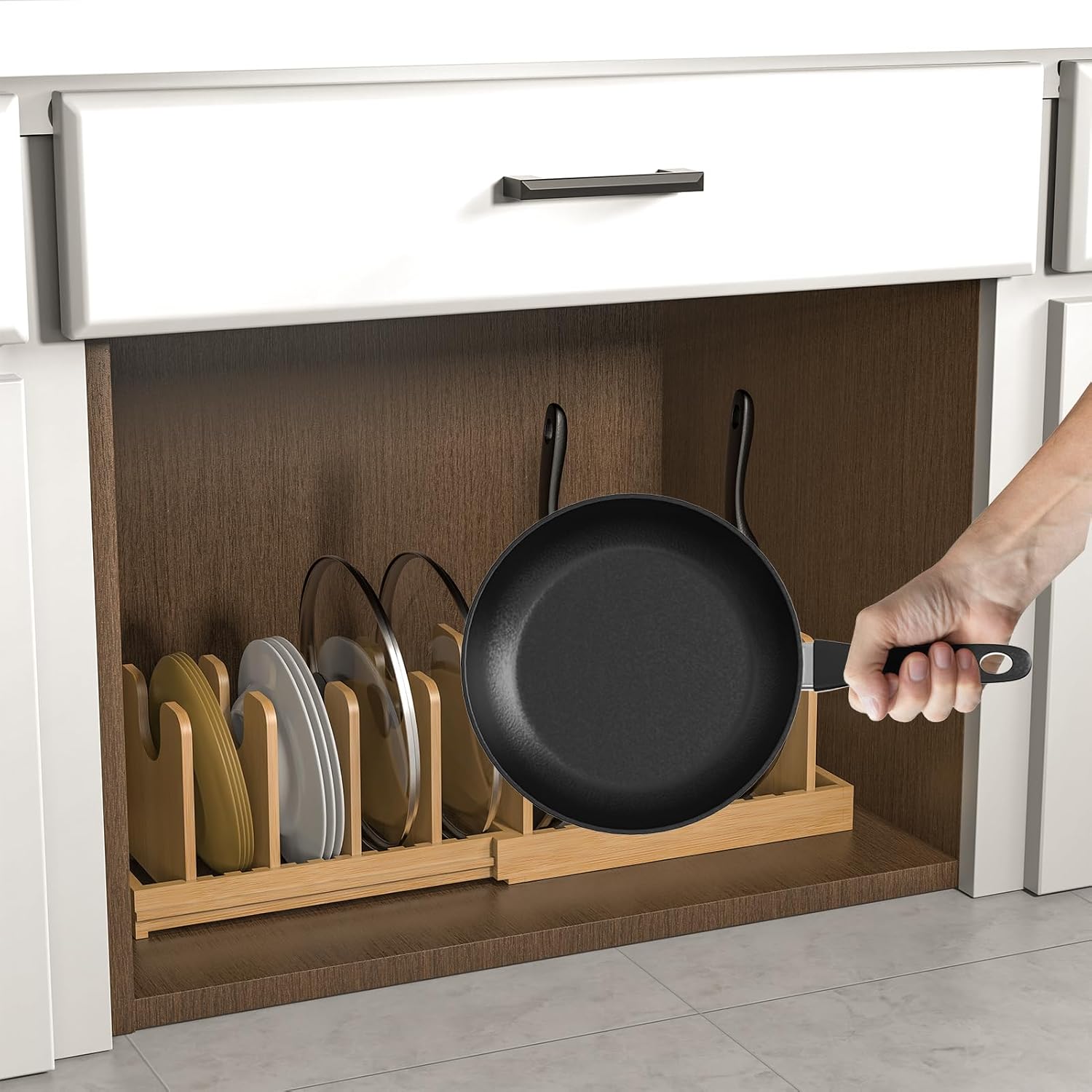 Expandable Bamboo Pots & Pans Organizer