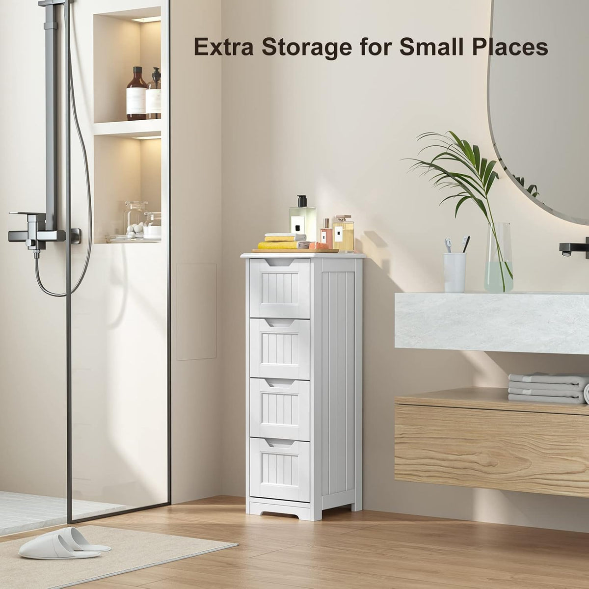 White Freestanding Bathroom Storage Cabinet