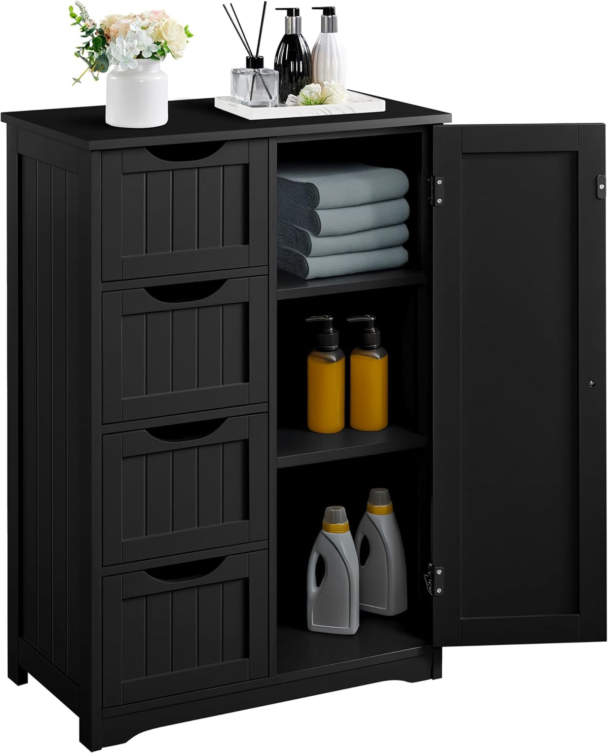 Black Small Bathroom Floor Storage Cabinet