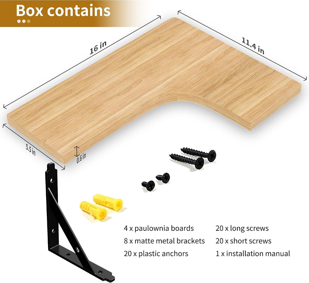 Natural Wood Corner Floating Shelves Set of 4