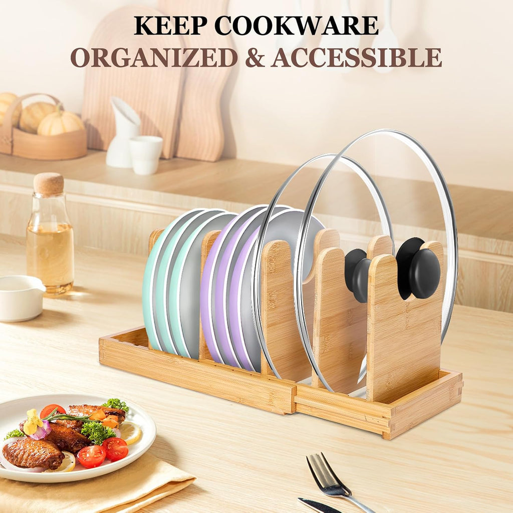 Expandable Bamboo Pot Lid Organizer