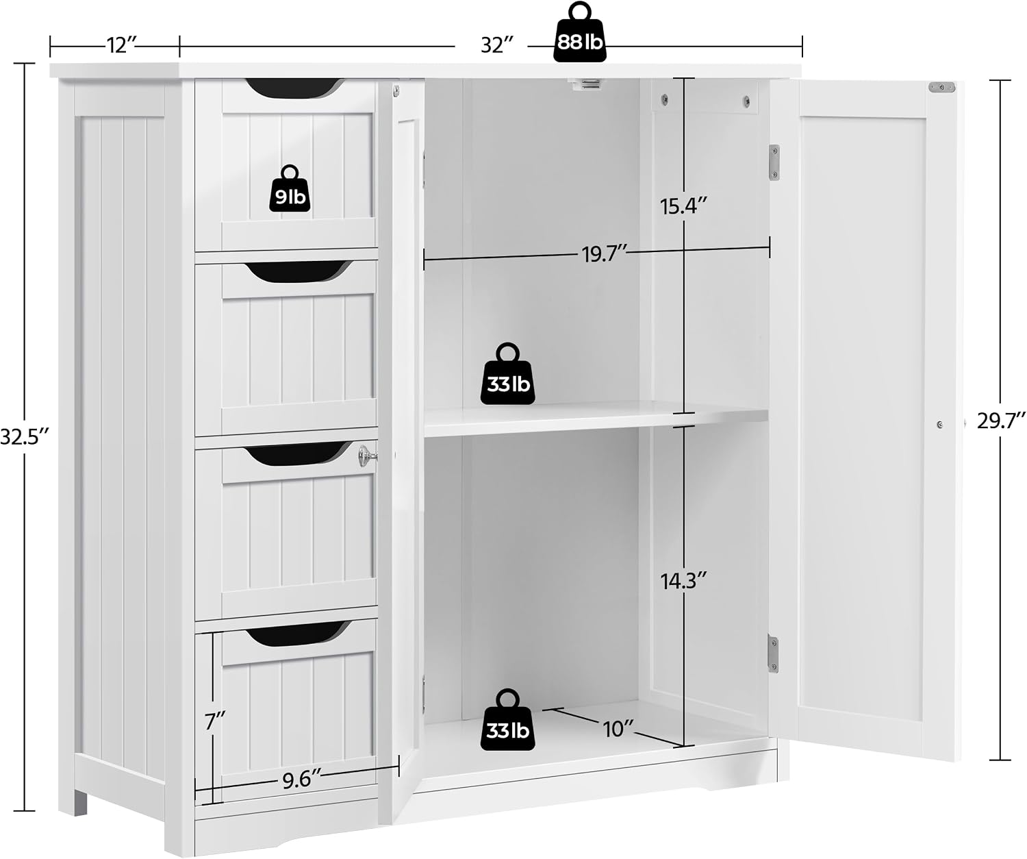 White Slim Bathroom Storage Cabinet