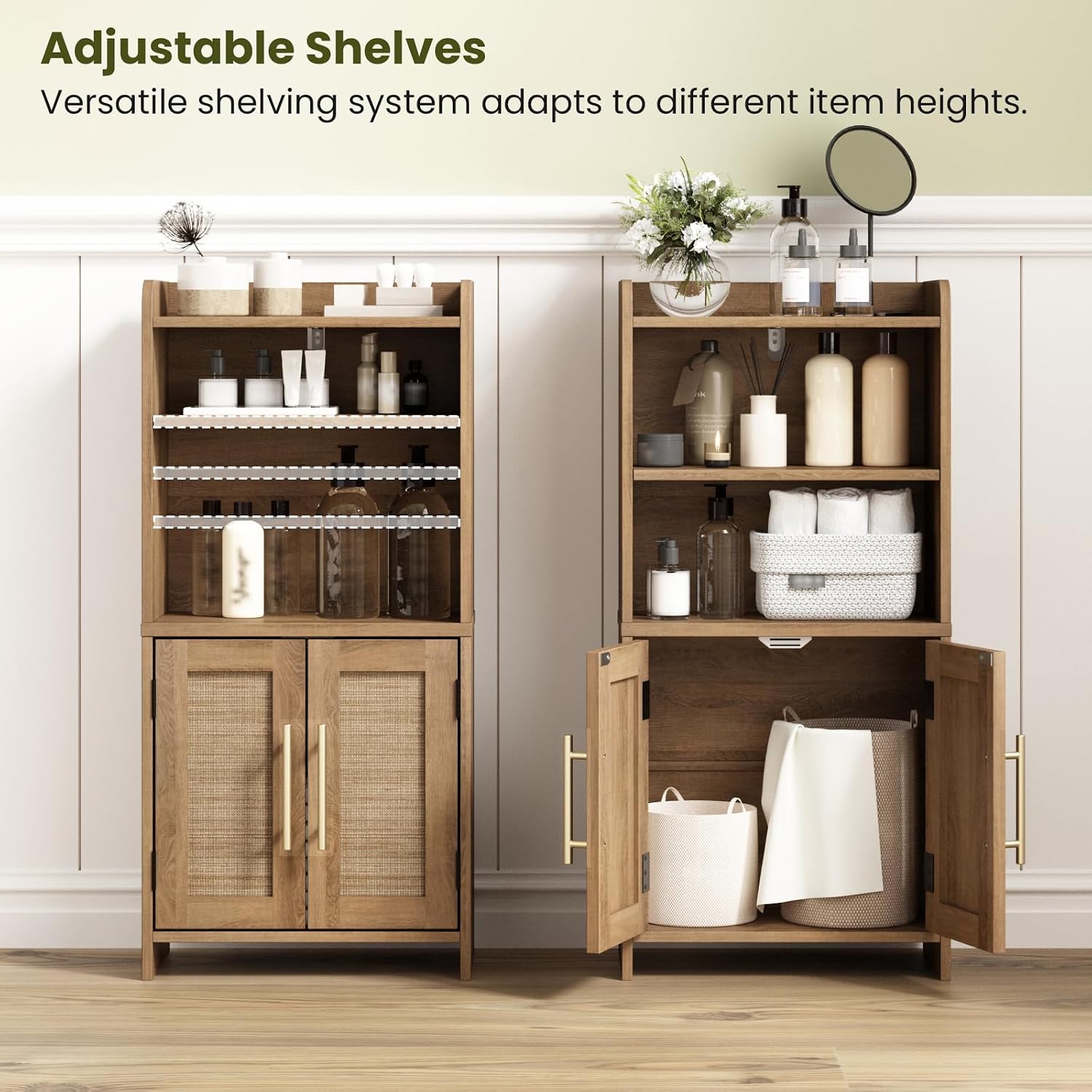 Natural Rattan Bathroom Storage Cabinet