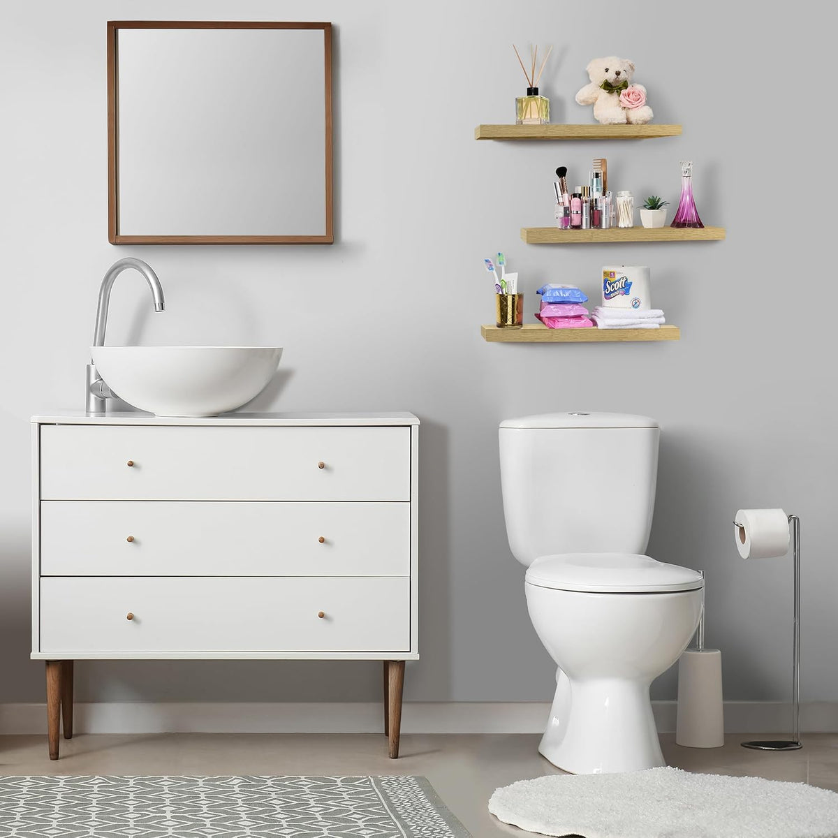 Maple Wood Floating Shelves 3‑Pack