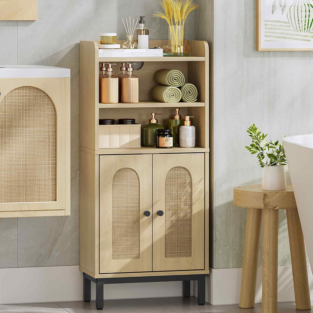 Yellow Rattan Bathroom Storage Cabinet