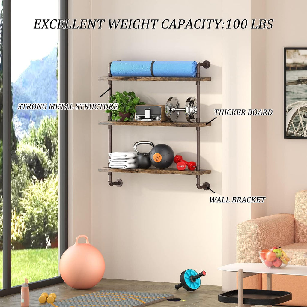 Industrial Pipe Floating Wood Shelves
