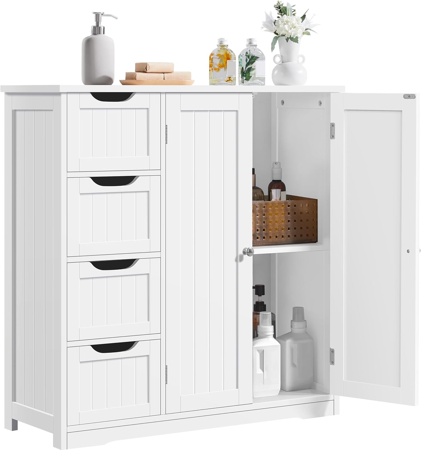 White Slim Bathroom Storage Cabinet