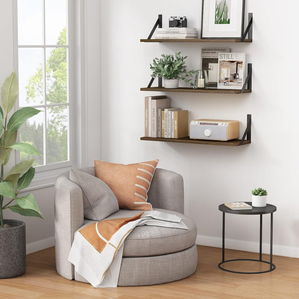 Dark Brown Floating Wood Shelves Set of 3